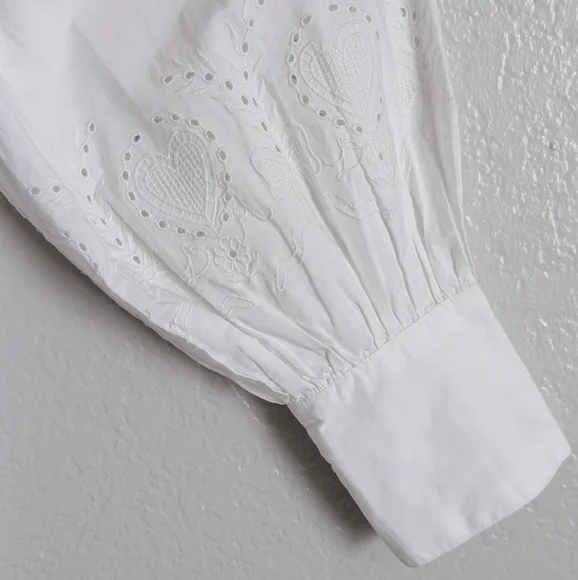 Damson Madder Romeo Broderie Oversized Cotton Button Up Heart Blouse - Picture 9 of 14